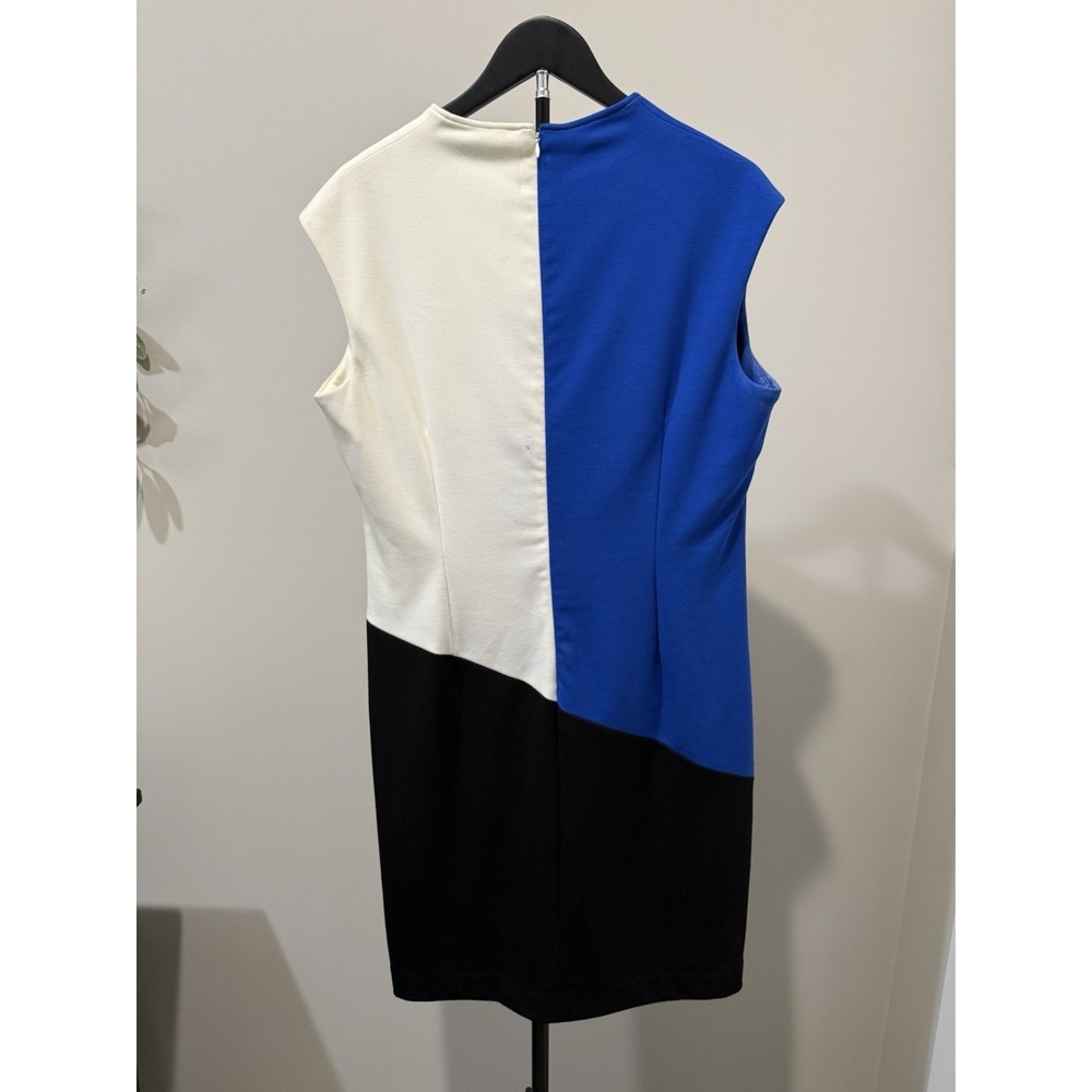 Calvin Klein Size 14 Colorblock Sheath Dress Blue White Black Career Cocktail - Picture 2 of 6